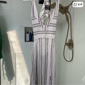 Reformation Gray Striped Maxi Dress